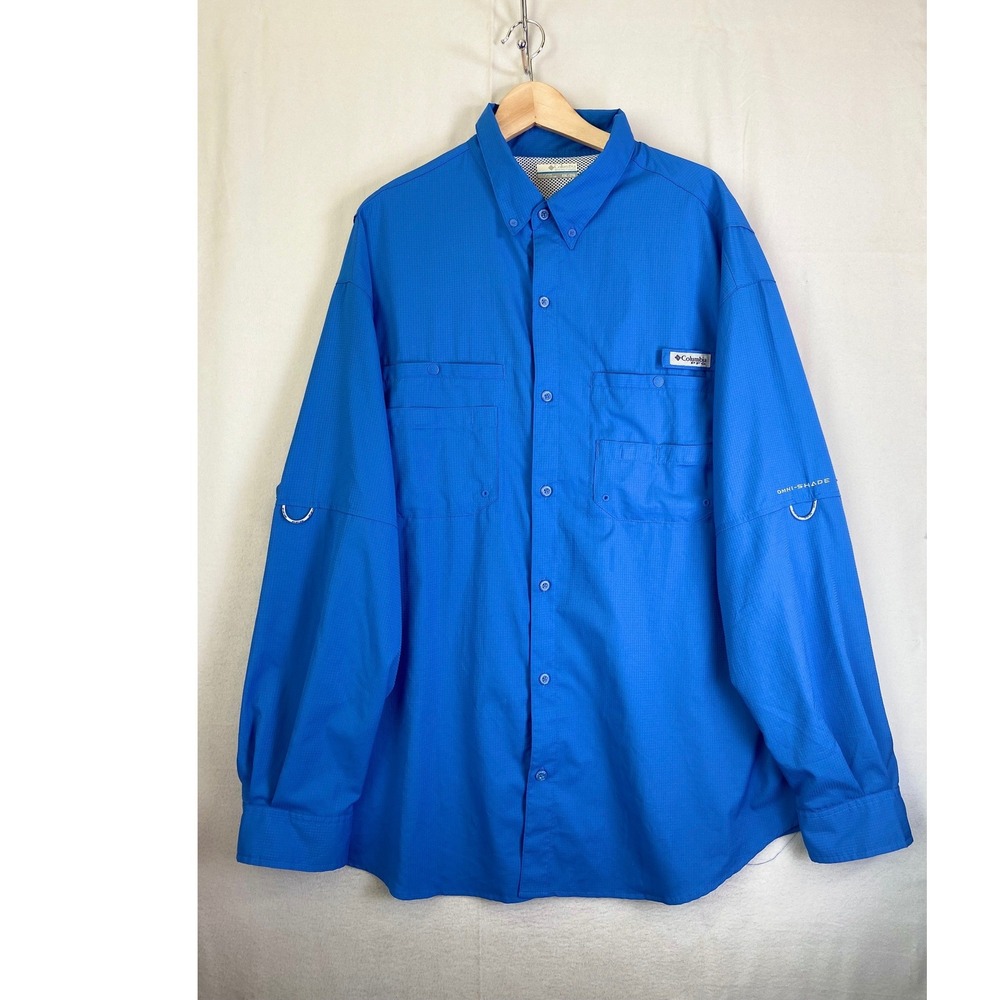 Columbia PFG Tamiami II Fishing Shirt Mens XL Blue Long Sleeve UPF 40 Ripstop